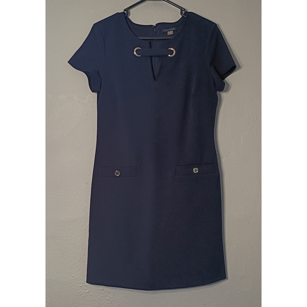 Tommy Hilfiger Women's Size 6 Navy Blue‎ V-Neck Sheath Dress w/Gold Grommets